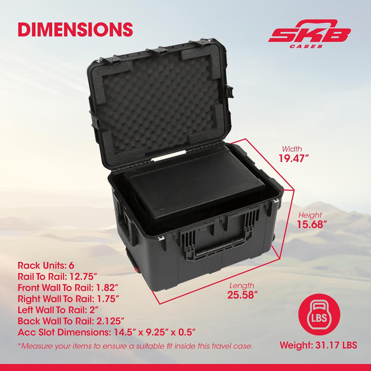 SKB 6U iSeries 13" Injection Molded Fly Rack with Built-In Wheels