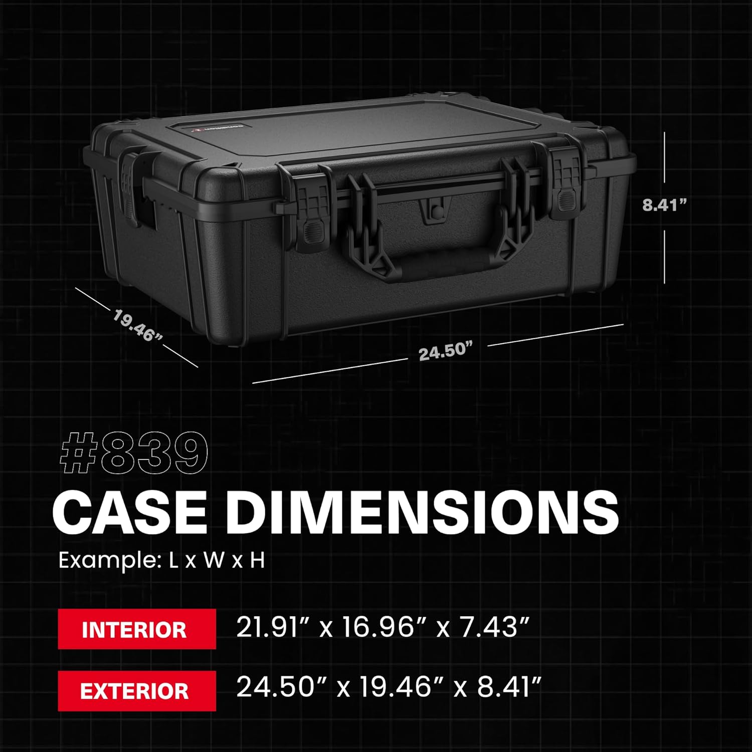 Condition 1 25" Large Waterproof Hard Case Model 839 with Foam, Portable Protective Storag